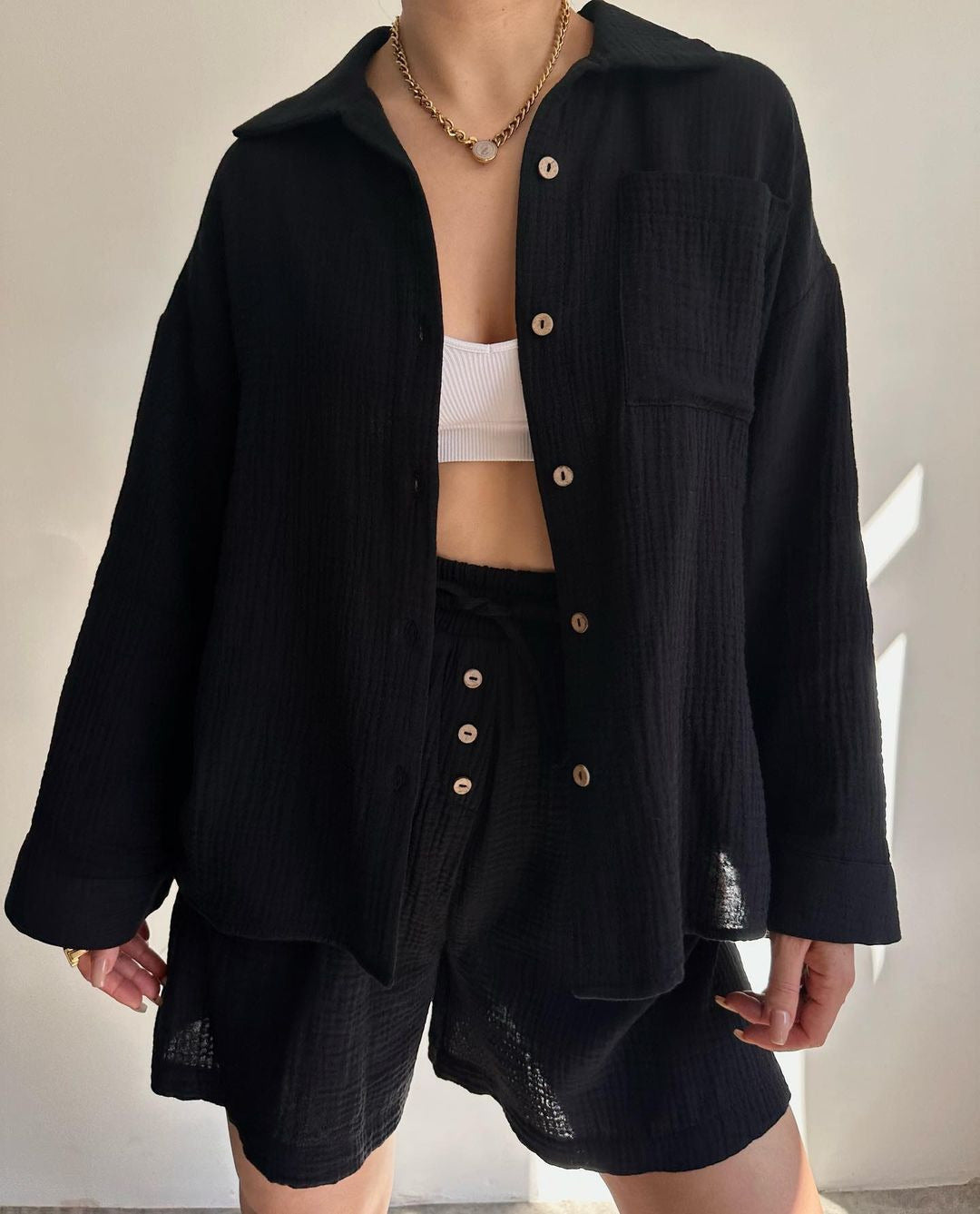 Dames Set - Oversized Pasvorm - Katoenen Materiaal - Twee-Delig Ontwerp