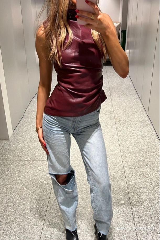 Luxe Vegan Leren Dames Top-1