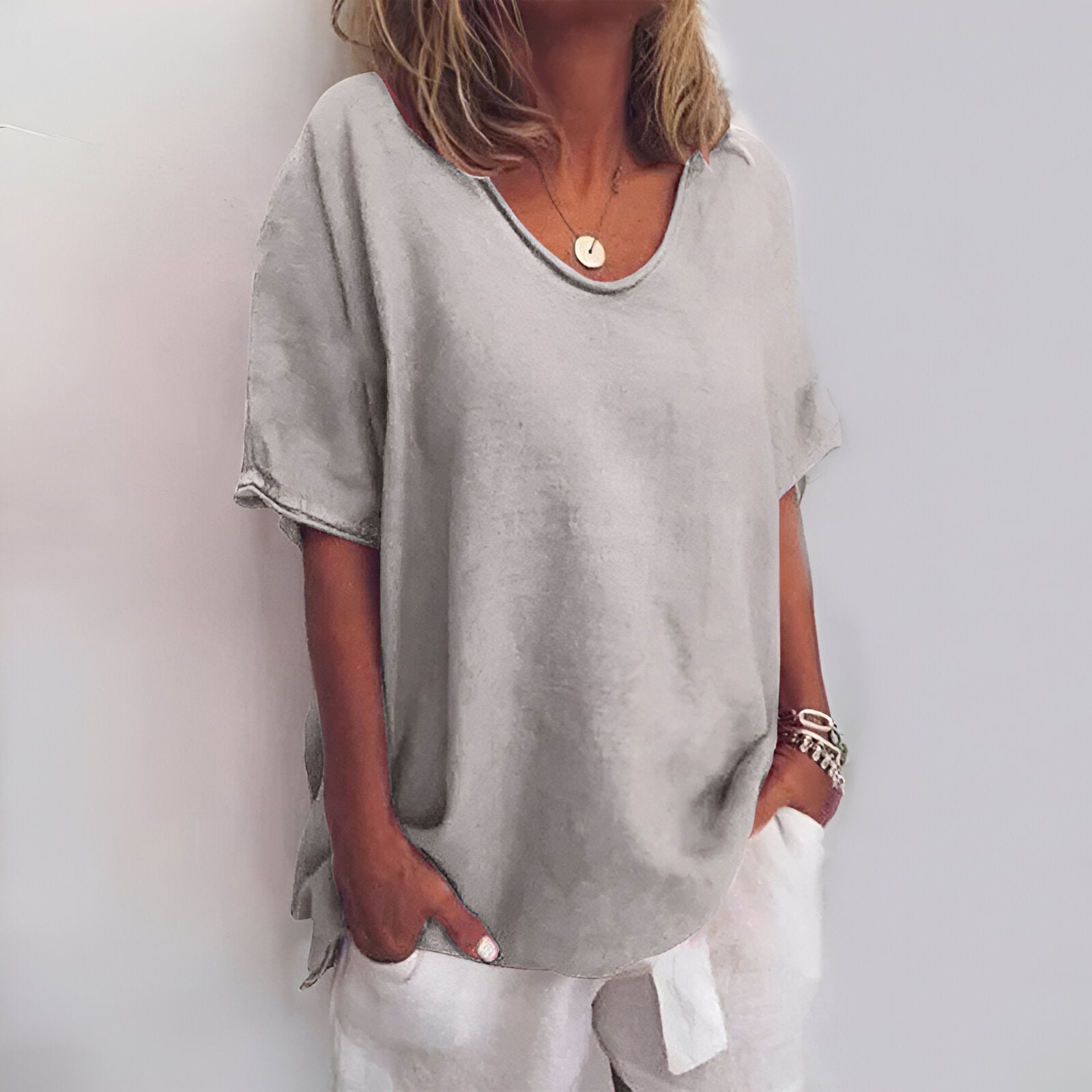 Dames T-shirt – 100% linnen – Relaxte pasvorm – Ademende stof