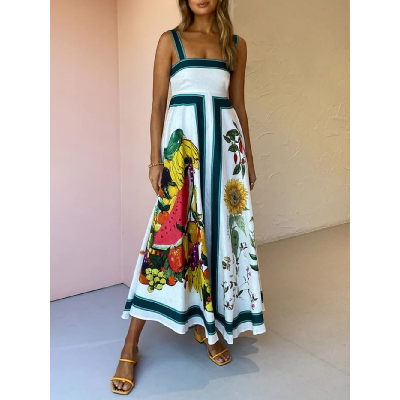 Maxi Jurk | Lange Zomerjurk Dames met Botanische Print | Anna