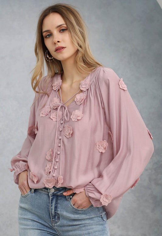 Mila - Kanten bloemetjes blouse