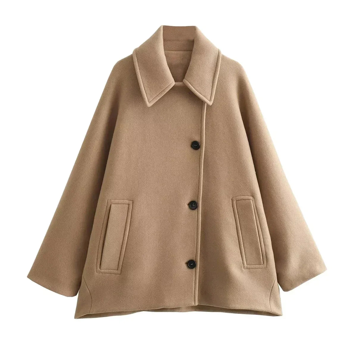 Oversized Wollen Jas met Knopen voor Dames | Modieuze en Comfortabele Bovenkleding voor Herfst en Winter