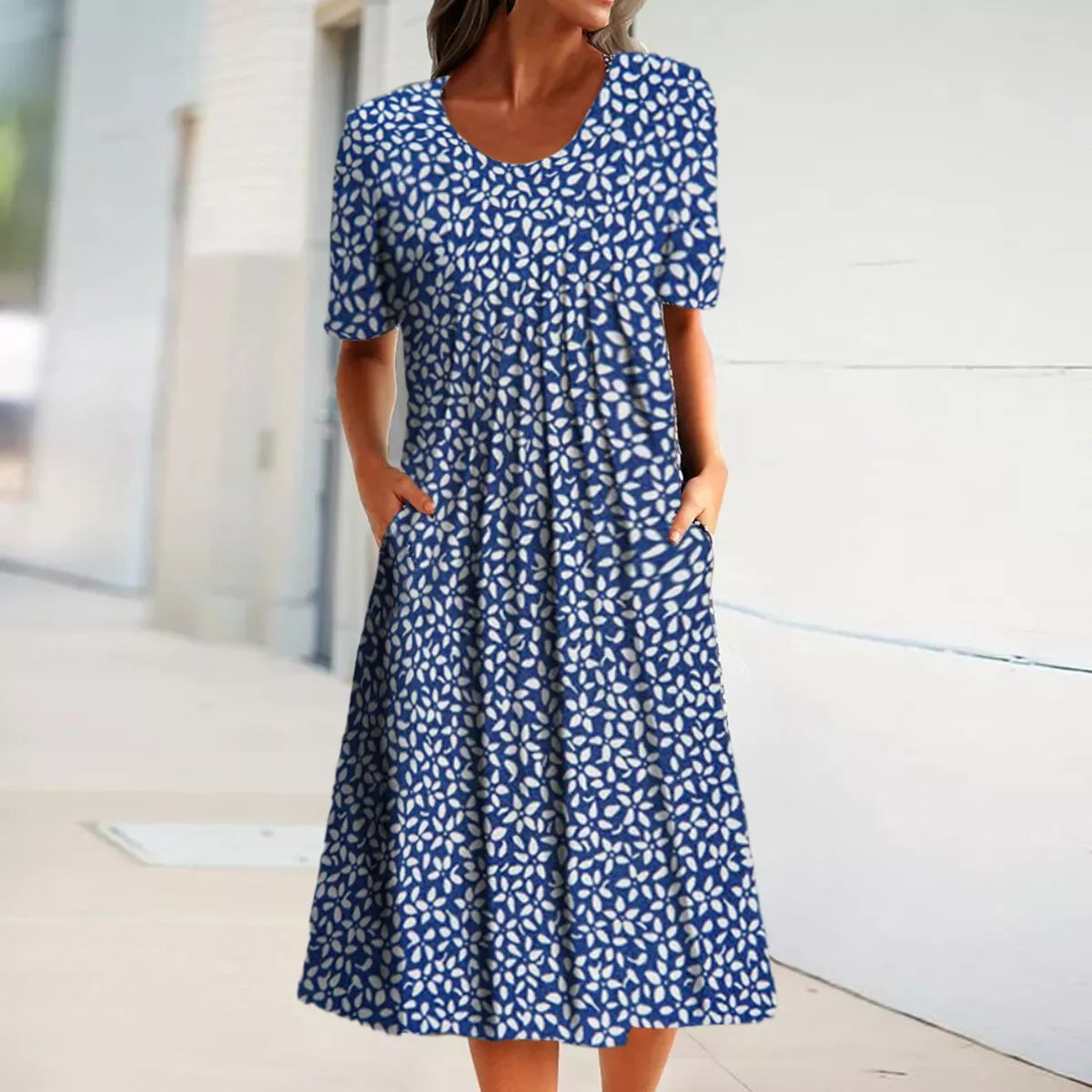 Dames midi-jurk – Bloemenprint – Ademende stof – Met zakken