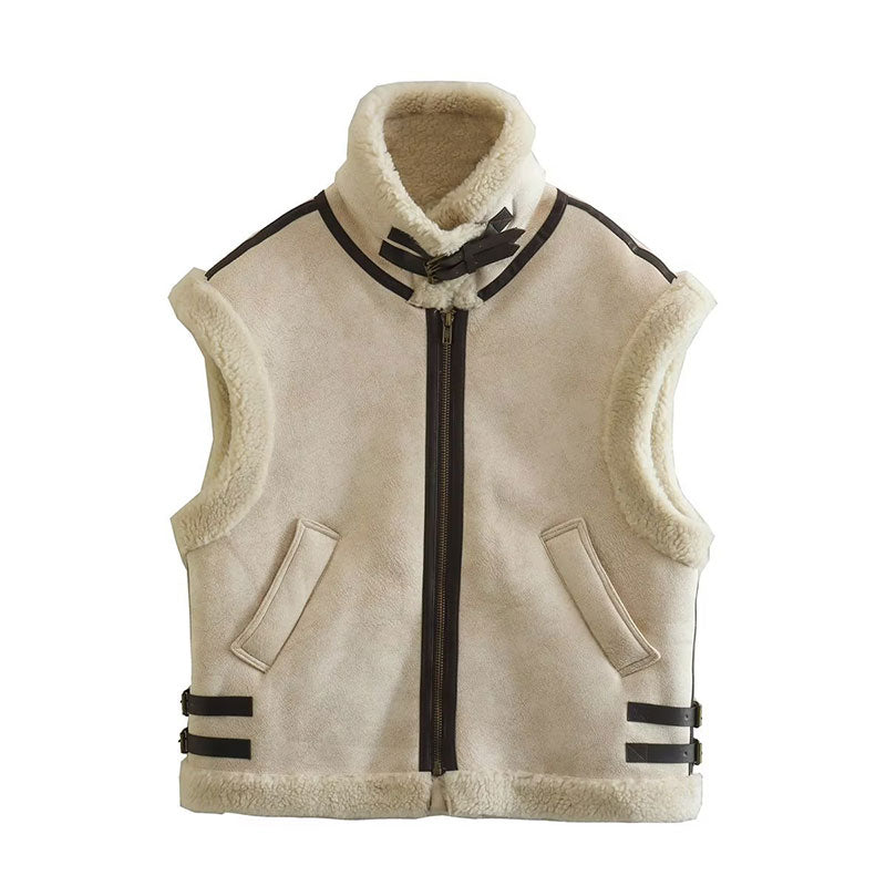 Dames Vest - Trendy - Kunstbontkraag - Vintage-Stijl