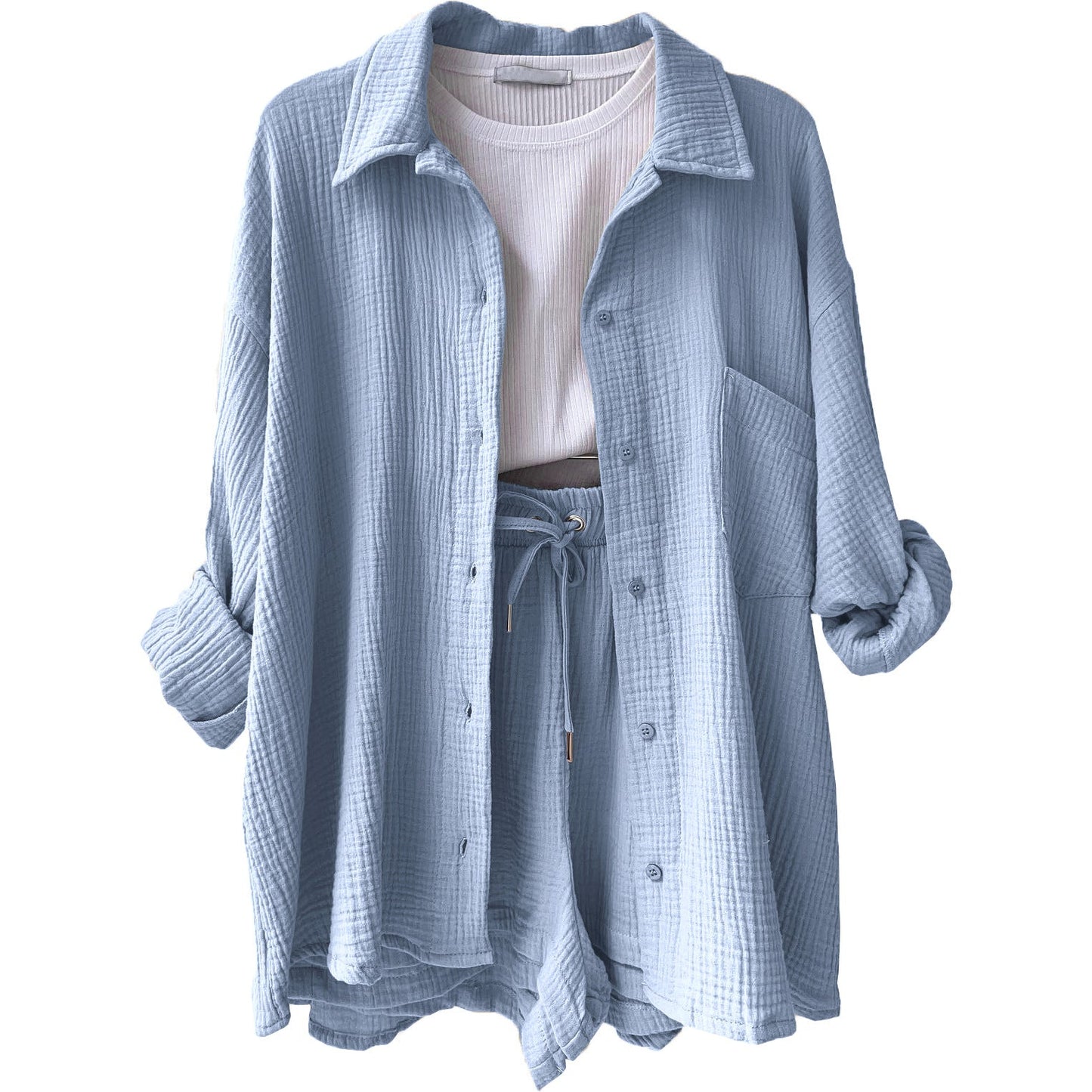 Tweedelige Dames Set - Katoenen Stof - Relaxed Fit - Casual Elegantie