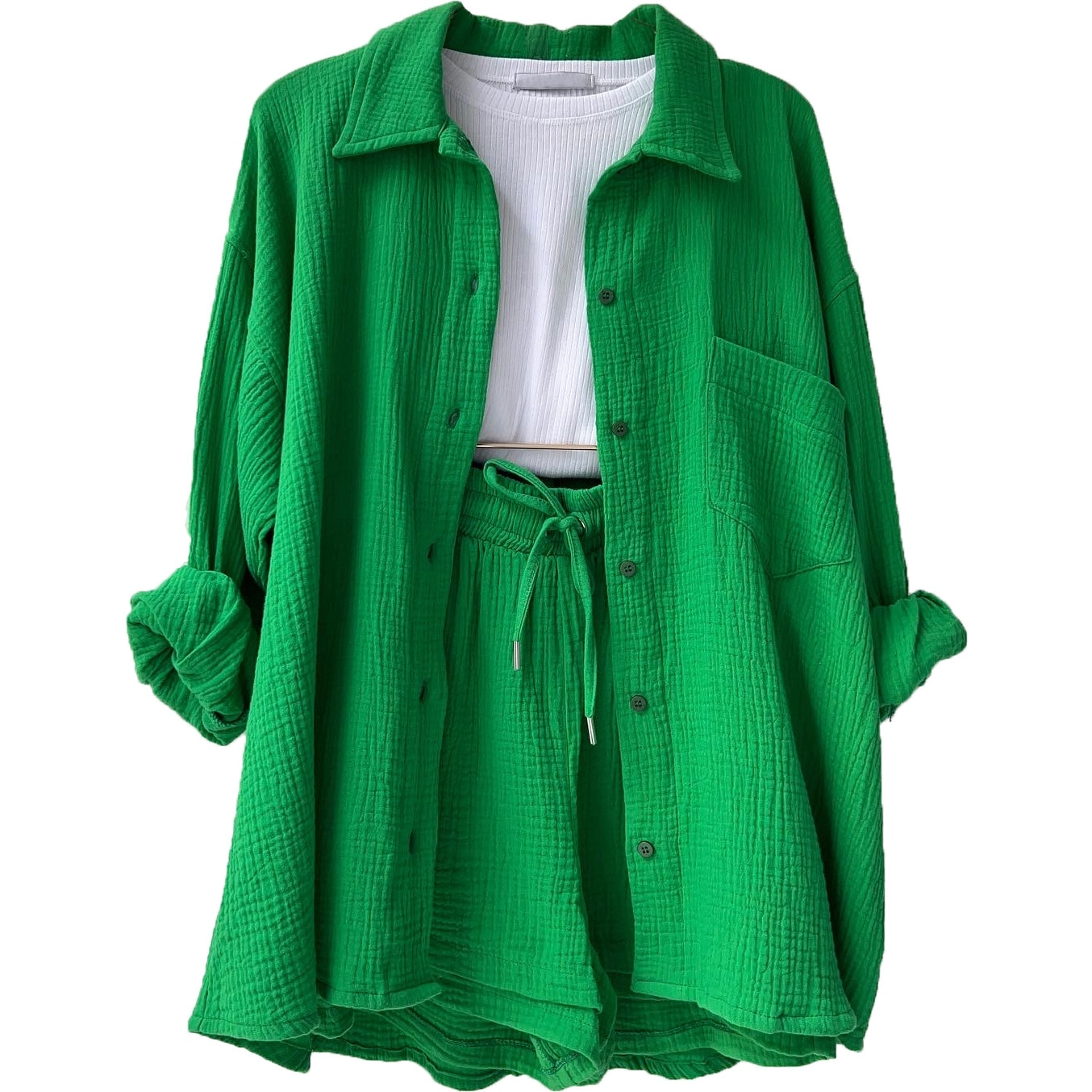 Tweedelige Dames Set - Katoenen Stof - Relaxed Fit - Casual Elegantie