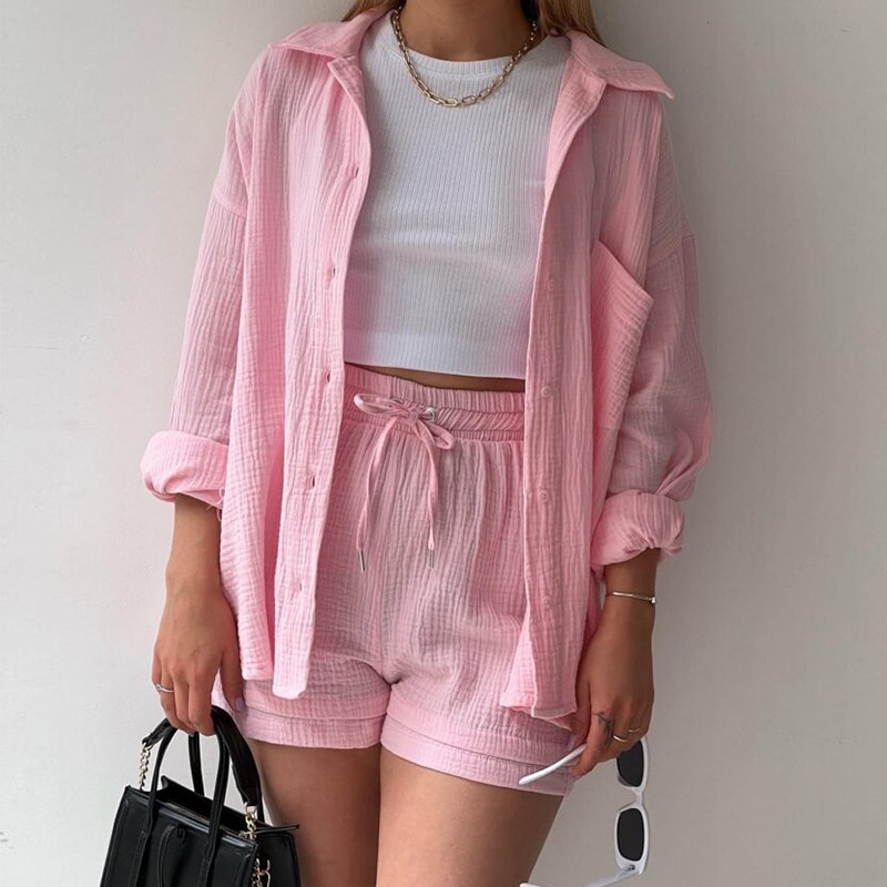 Tweedelige Dames Set - Katoenen Stof - Relaxed Fit - Casual Elegantie
