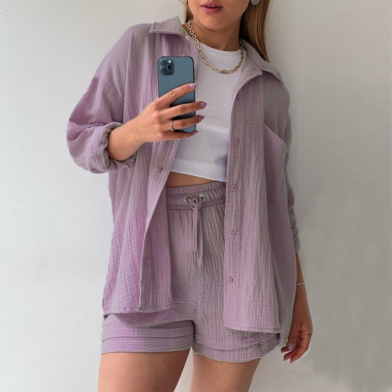 Tweedelige Dames Set - Katoenen Stof - Relaxed Fit - Casual Elegantie