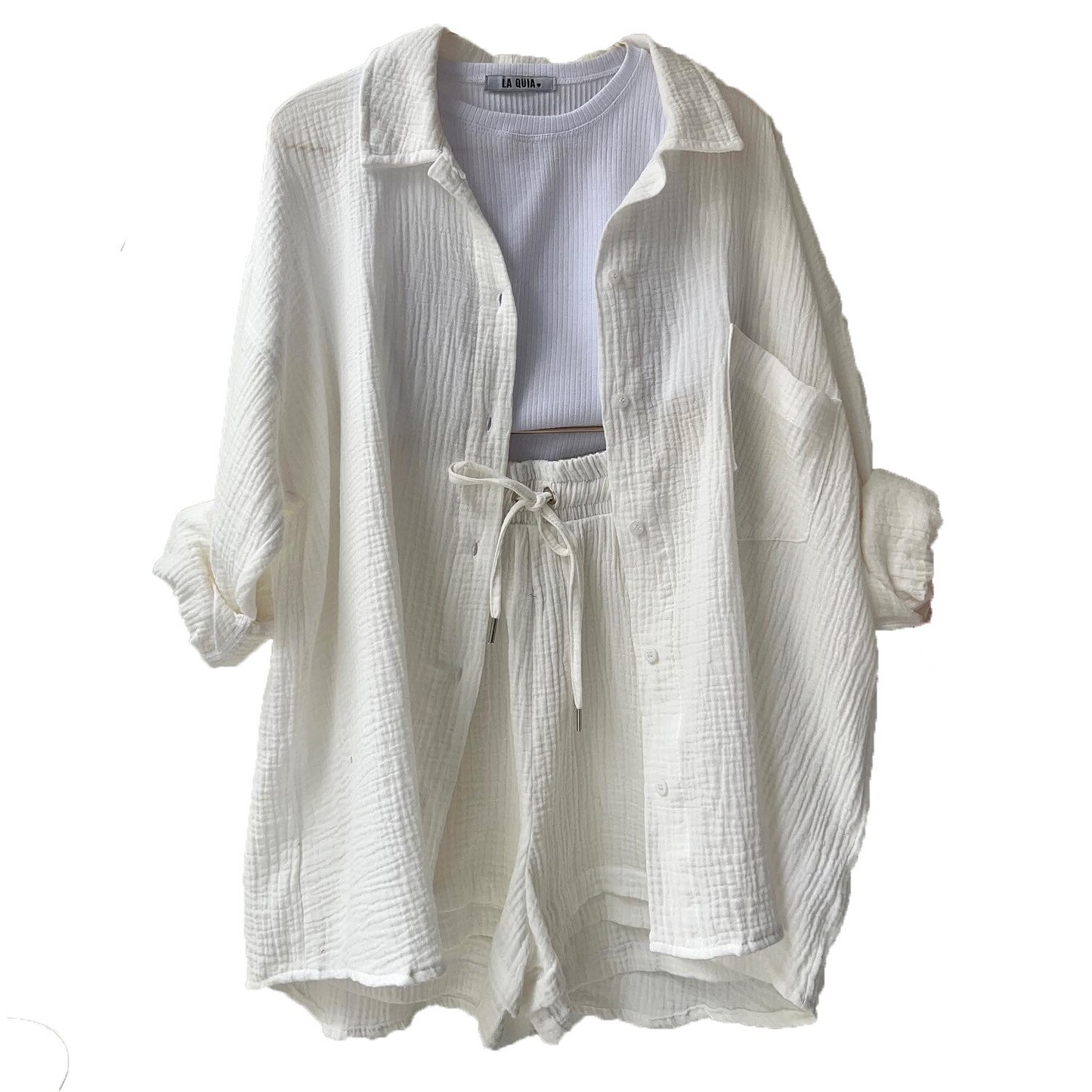 Tweedelige Dames Set - Katoenen Stof - Relaxed Fit - Casual Elegantie