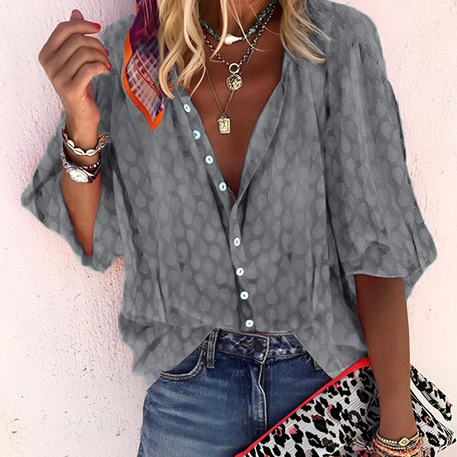 Damesblouse – Subtiel patroon – Comfortabele pasvorm – Zacht katoen