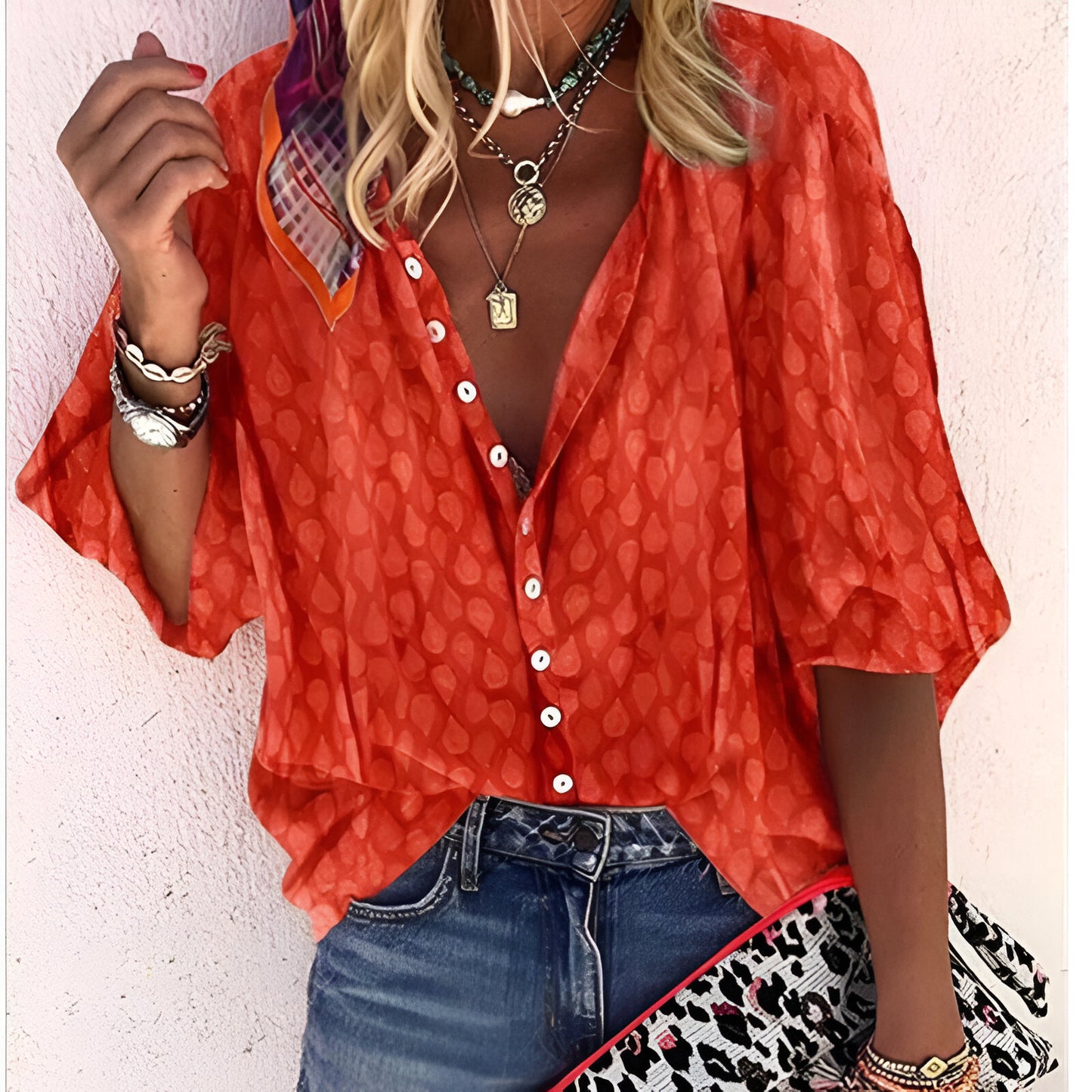 Damesblouse – Subtiel patroon – Comfortabele pasvorm – Zacht katoen