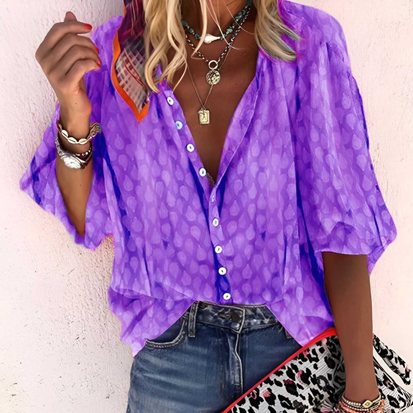 Damesblouse – Subtiel patroon – Comfortabele pasvorm – Zacht katoen