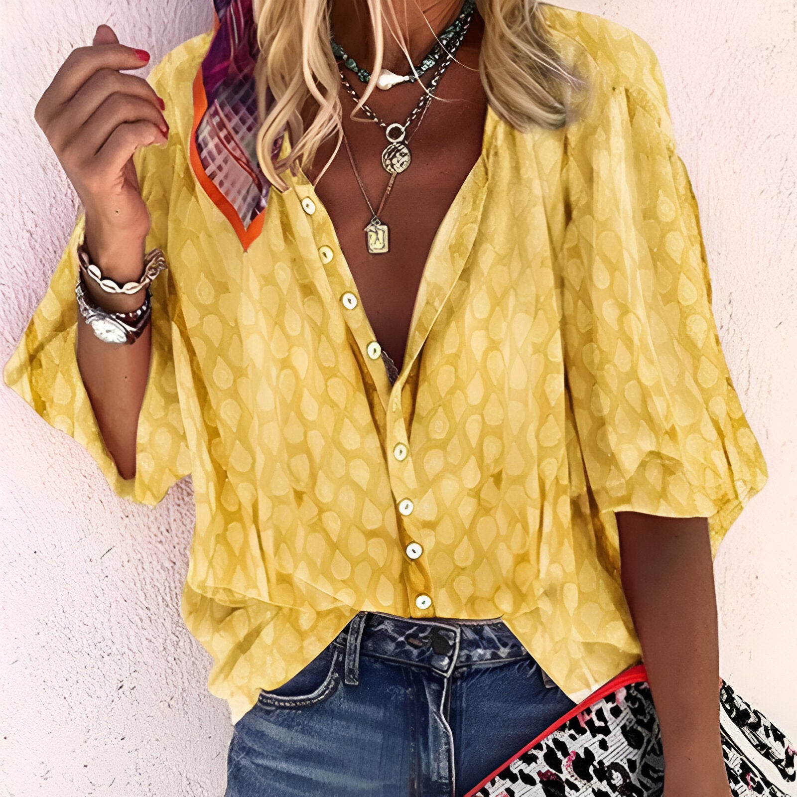 Damesblouse – Subtiel patroon – Comfortabele pasvorm – Zacht katoen