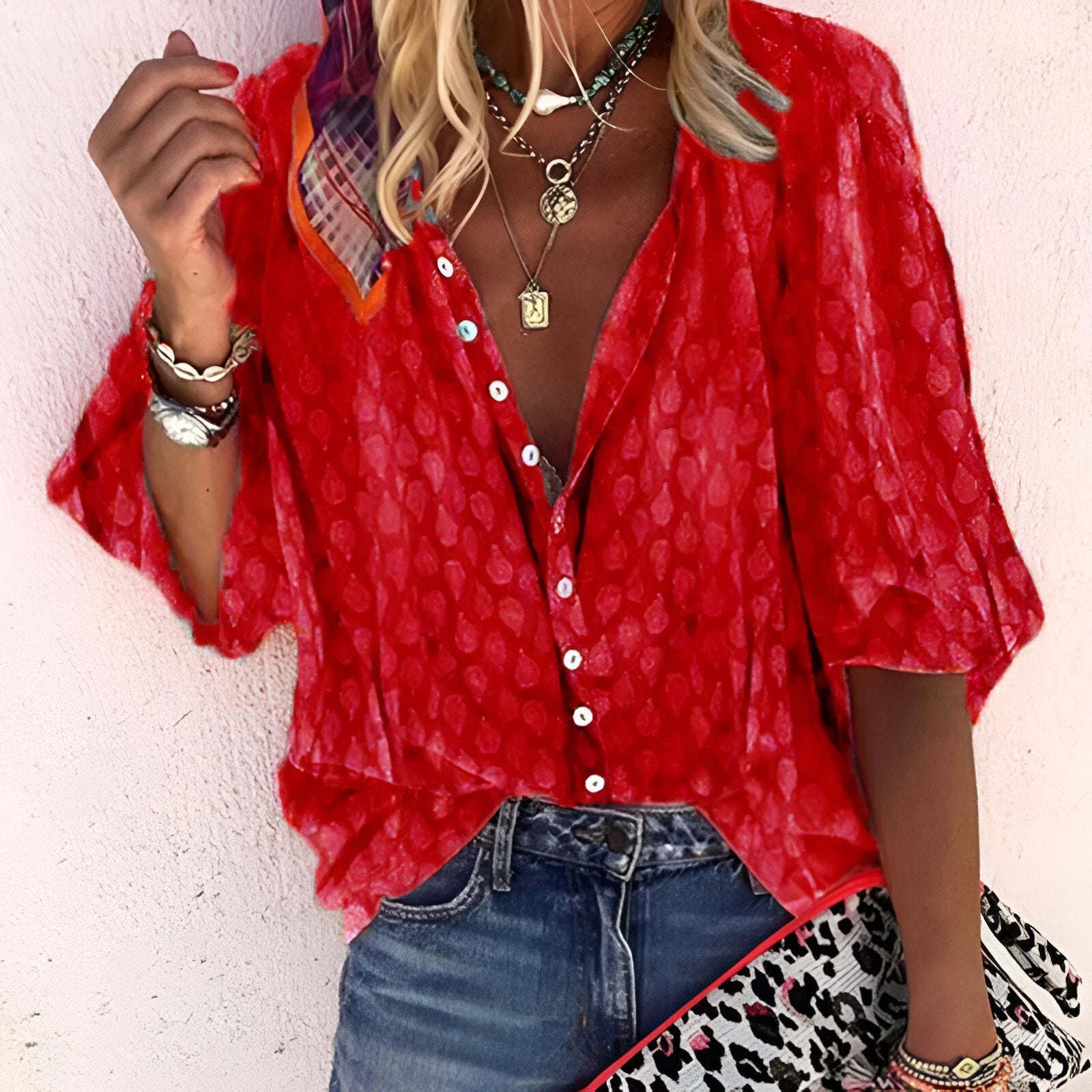 Damesblouse – Subtiel patroon – Comfortabele pasvorm – Zacht katoen