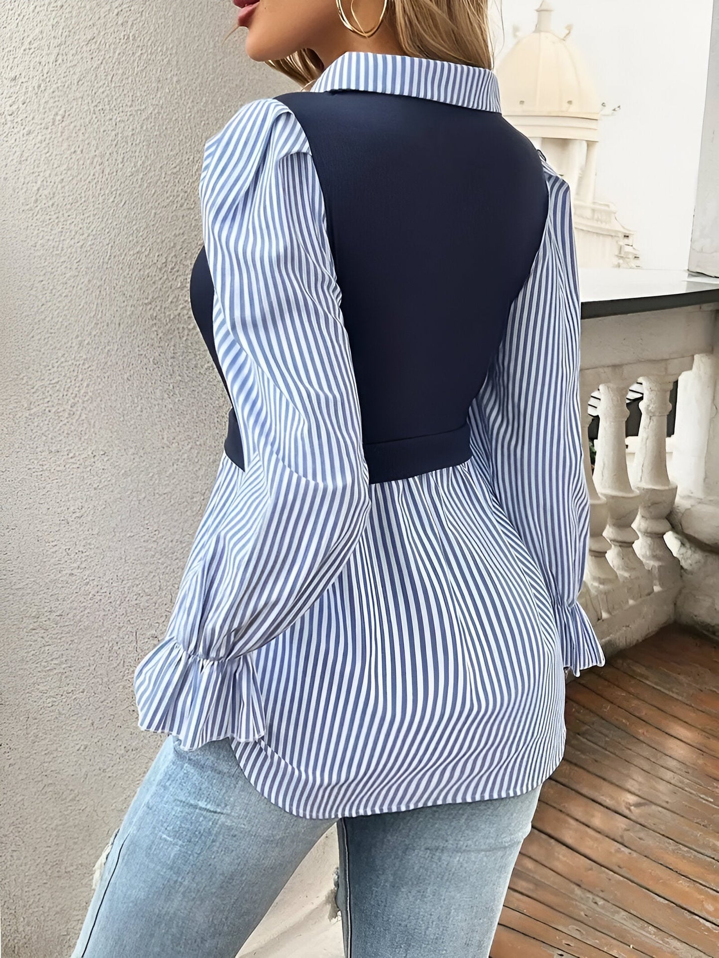 Witte Lange Blouse Dames Met Strepen-3