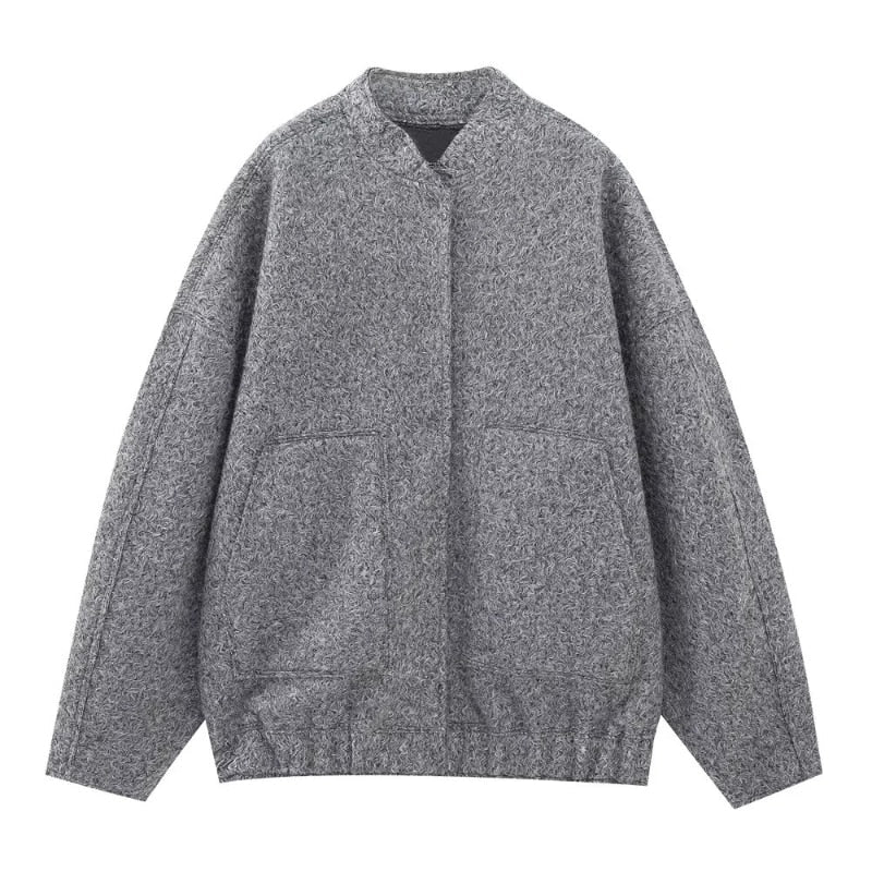 Wollen damesjack zonder kraag - een minimalistisch overgangsjack voor herfst en winter
