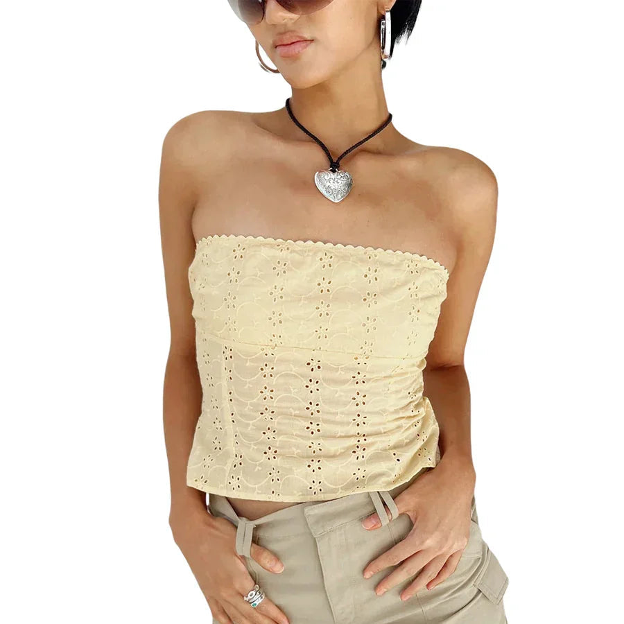 Dames Top – Strapless Design – Kantdetails – Nauwsluitende Pasvorm
