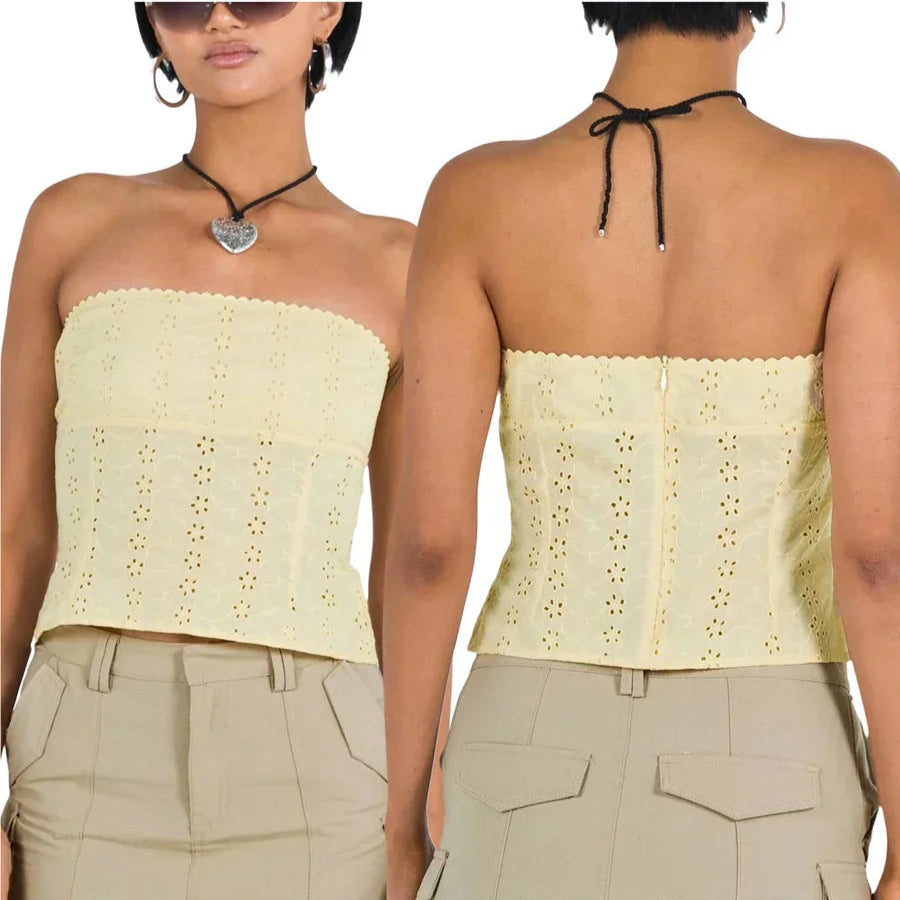 Dames Top – Strapless Design – Kantdetails – Nauwsluitende Pasvorm