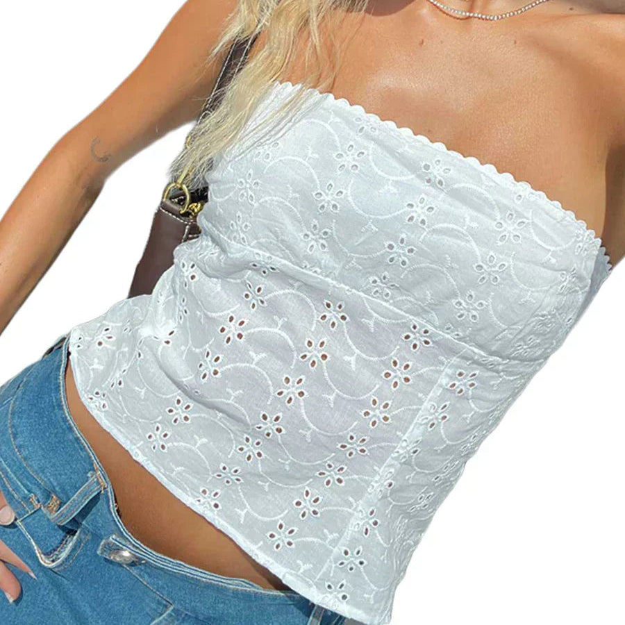 Dames Top – Strapless Design – Kantdetails – Nauwsluitende Pasvorm