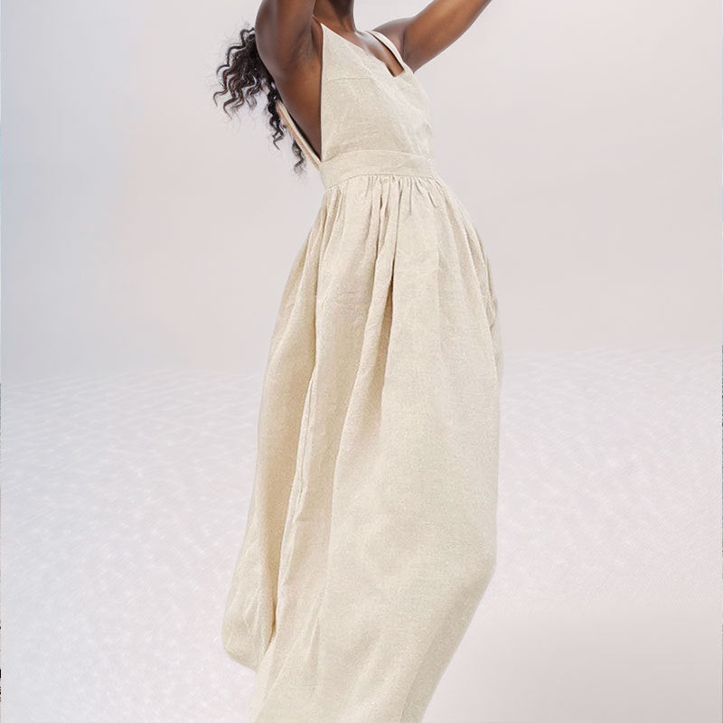 Variant image for Zomerjurk Dames | Midi-jurk Met V-hals En Open Rug | Lisa-5
