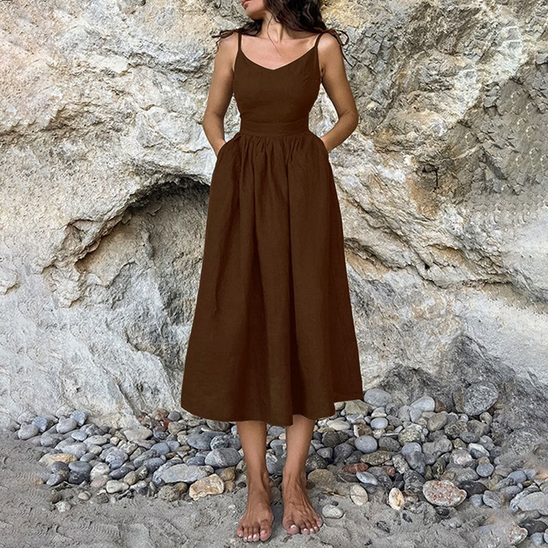 Variant image for Zomerjurk Dames | Midi-jurk Met V-hals En Open Rug | Lisa-17
