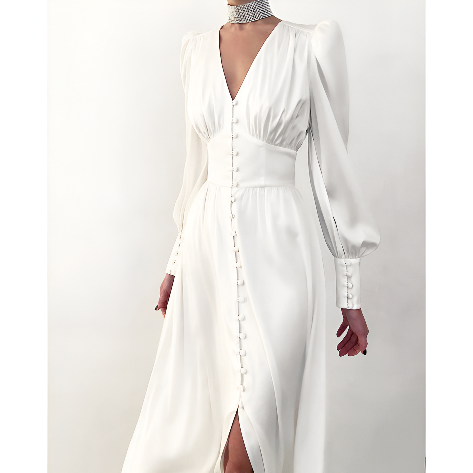 Dames Maxi Jurk – V-Hals – Losvallende Pasvorm – Luxe Stof