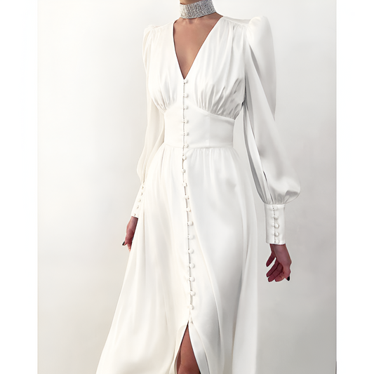 Dames Maxi Jurk – V-Hals – Losvallende Pasvorm – Luxe Stof