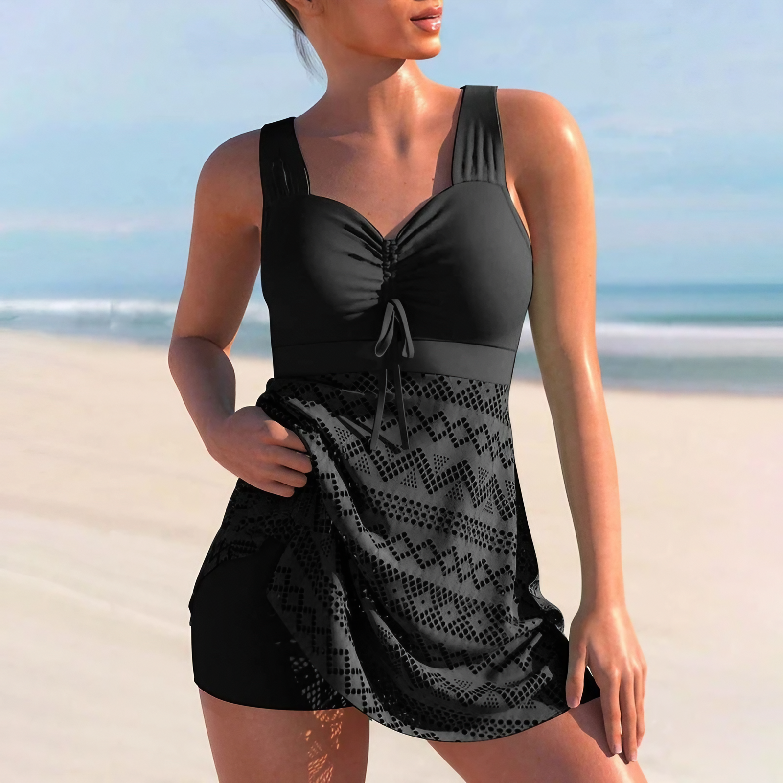 Tankini-outfit voor dames – Lichtgewicht rok – Volledige bedekking – Comfortabel stretchmateriaal