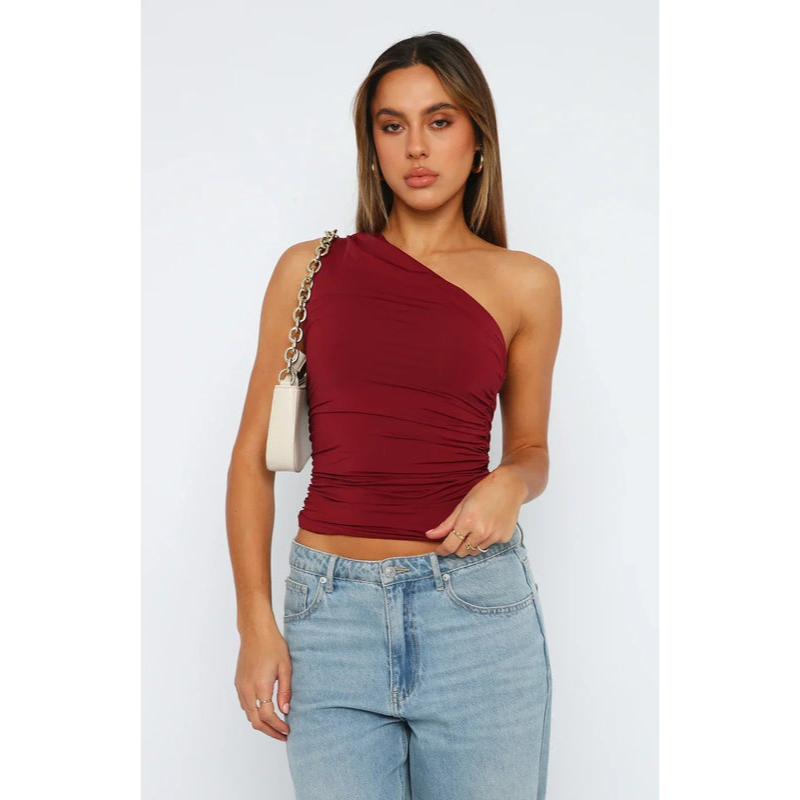 Dames top – Eén schouder – Elegante pasvorm – Asymmetrisch ontwerp