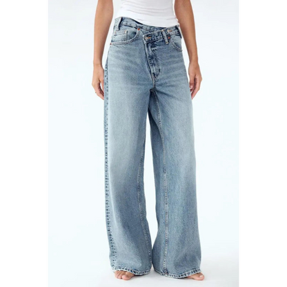 Damesjeans met wijde pijpen – Lange lengte – Slijtvaste denim – Ontwerp met vijf zakken