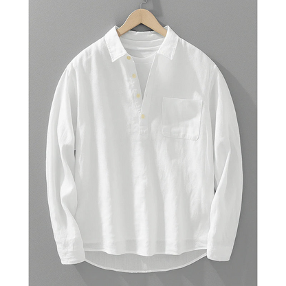 Heren popover shirt – zachte katoenmix – halve knoopsluiting – relaxte pasvorm