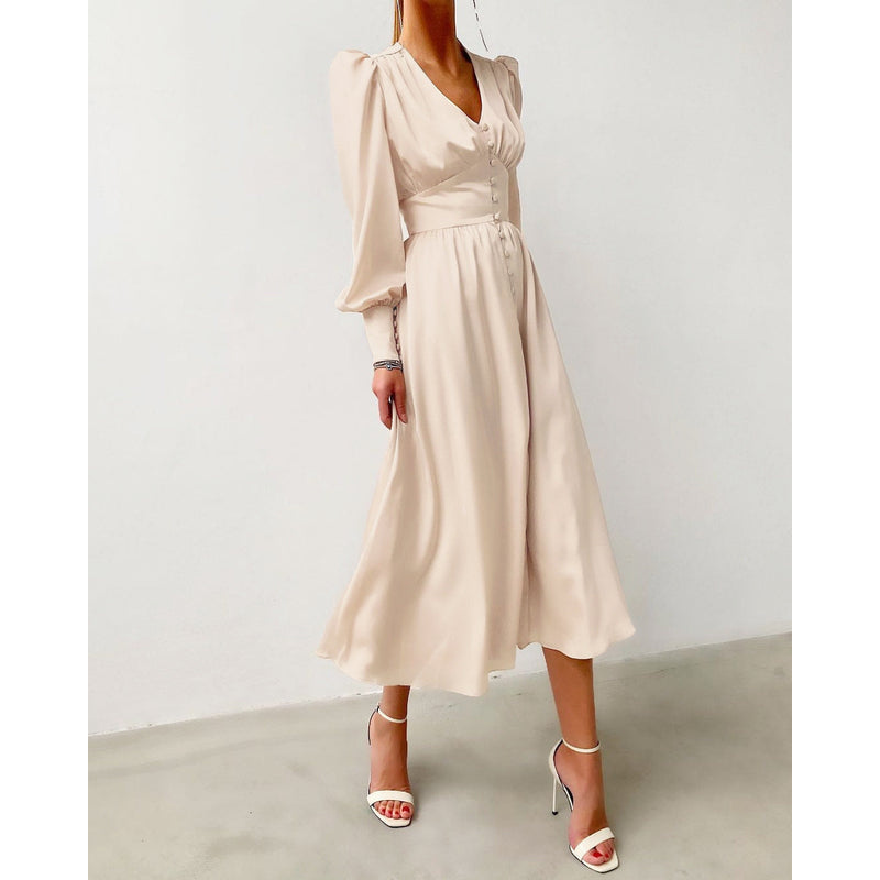 Dames Maxi Jurk – V-Hals – Losvallende Pasvorm – Luxe Stof
