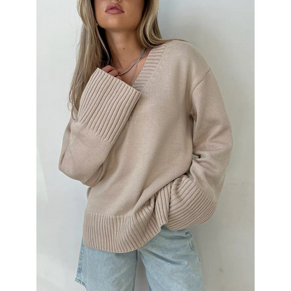 Damespullover – V-hals – Zachte katoenmix – Comfortabele stijl