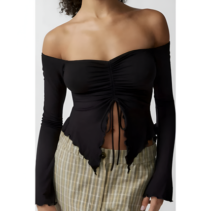 Off-shoulder top voor dames – Elegante mouwen – Katoenen stof – Casual pasvorm