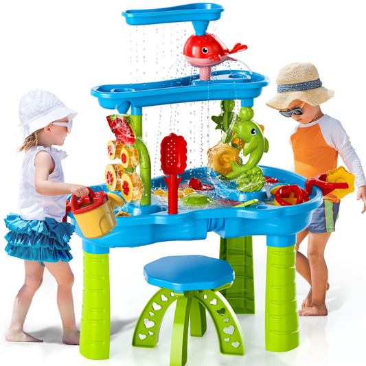 3-in-1 Speeltafel Kinderen voor Zand en Water met 15 Accessoires – Duurzaam en Veilig Buitenplezier