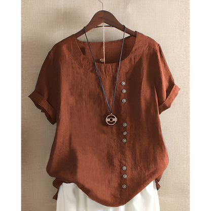 Dames T-shirt – Trendy knopen – Veelzijdige look – Ademend materiaal