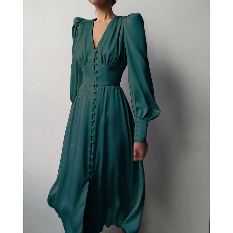 Dames Maxi Jurk – V-Hals – Losvallende Pasvorm – Luxe Stof