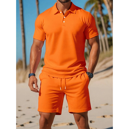Herenoutfit – Ademend poloshirt – Bijpassende korte broek – Lichtgewicht mesh-stof