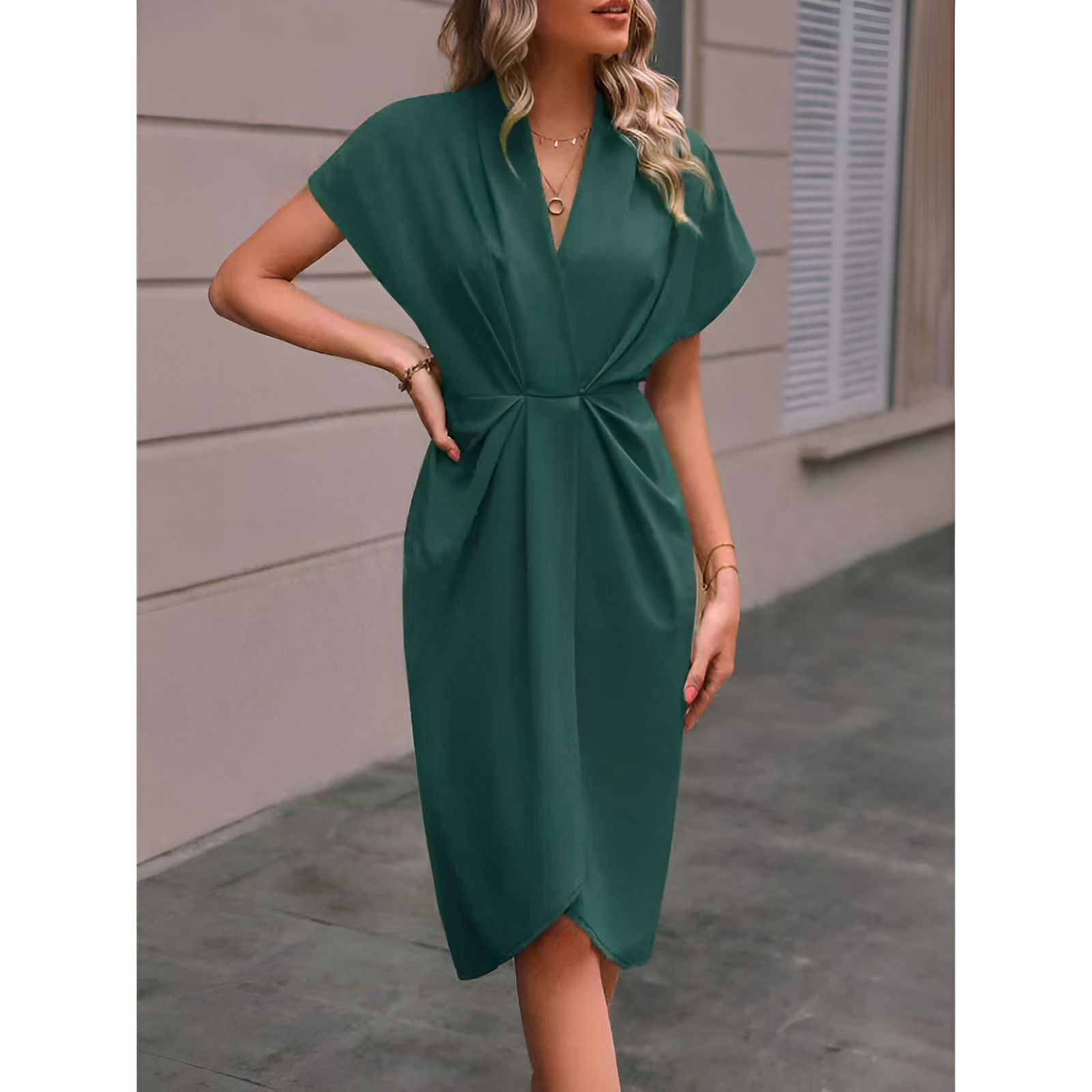 Dames wikkeljurk – elegante stijl – midi-lengte – strikdetail in de taille