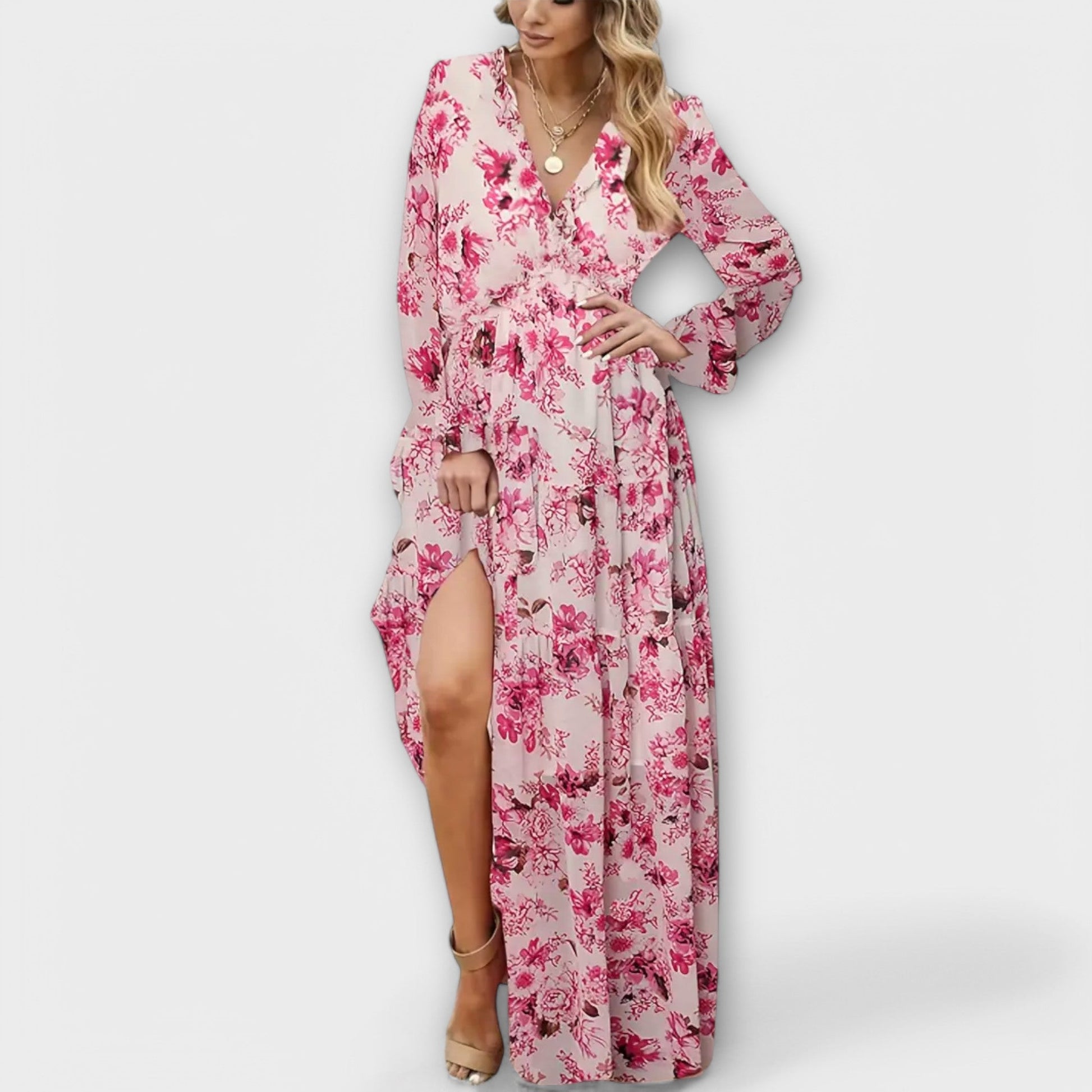 Maxi-jurk voor dames – V-halslijn – Elegante pasvorm – Lichtgewicht stof