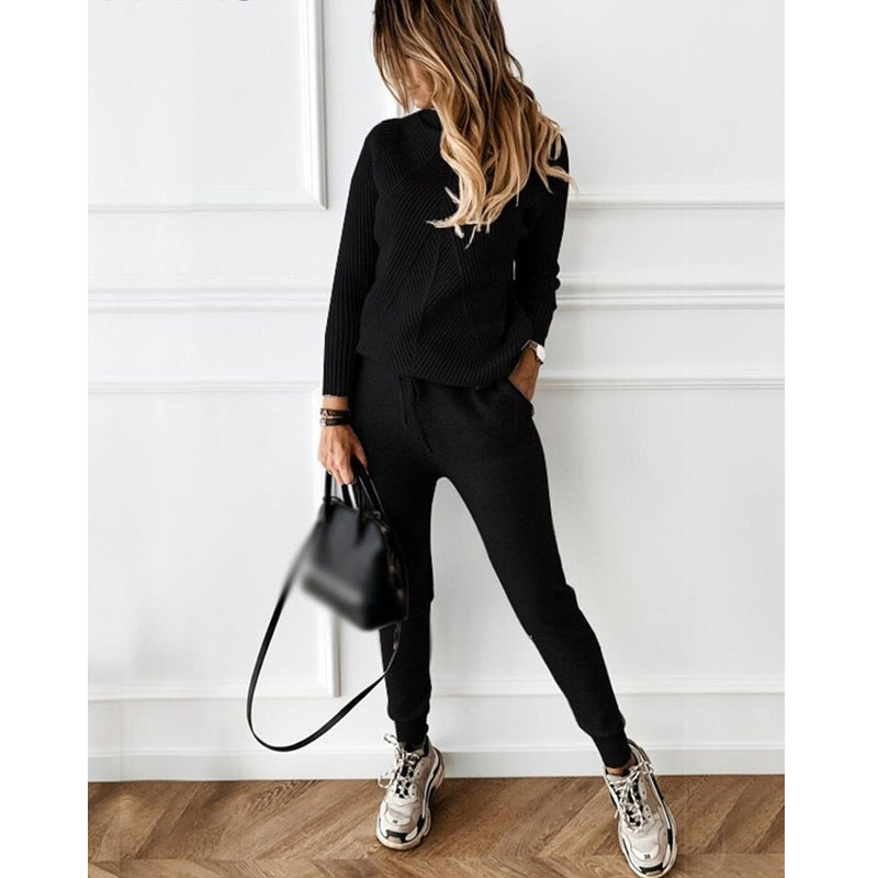 Dames ribgebreid trainingspak - 2-delige set - Comfortabele pasvorm - Moderne stijl