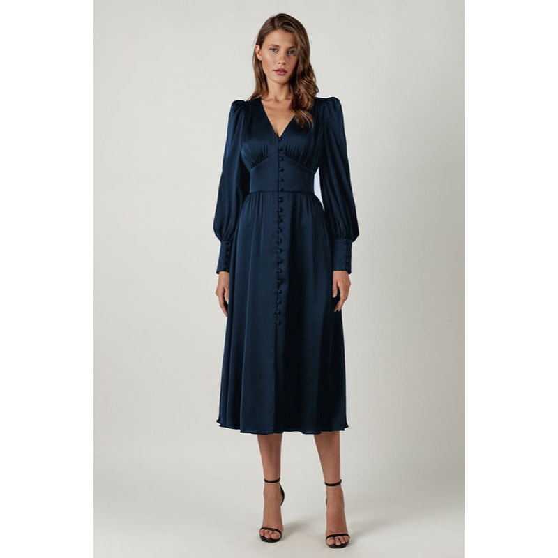Dames Maxi Jurk – V-Hals – Losvallende Pasvorm – Luxe Stof
