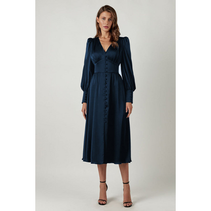 Dames Maxi Jurk – V-Hals – Losvallende Pasvorm – Luxe Stof