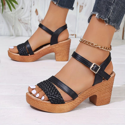 Dames sandalen met open teen – Blokhak – Stijlvolle bandjes – Lichtgewicht