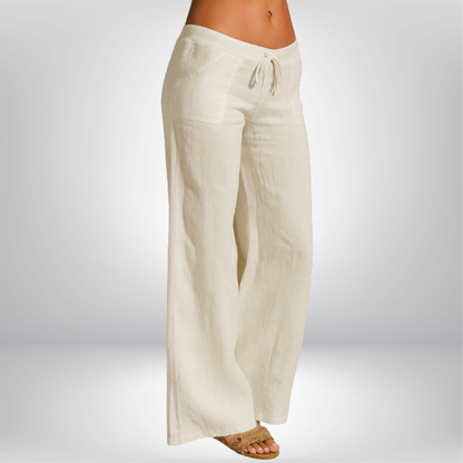 Linnen broek voor dames – 100% premium linnen – wijde pijpen – ademend comfort