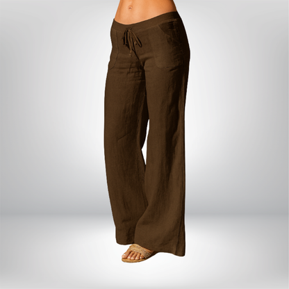 Linnen broek voor dames – 100% premium linnen – wijde pijpen – ademend comfort