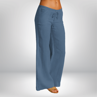 Linnen broek voor dames – 100% premium linnen – wijde pijpen – ademend comfort