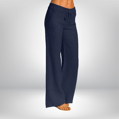 Linnen broek voor dames – 100% premium linnen – wijde pijpen – ademend comfort