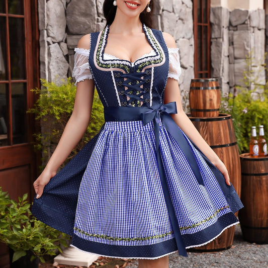 Blauwe 3-delige dirndlset – Oktoberfest | Met blouse en schort voor een traditionele look