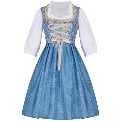 Blauwe dirndljurk met blouse en kanten schort – Oktoberfest | Feestelijk traditioneel kostuum voor vrouwen